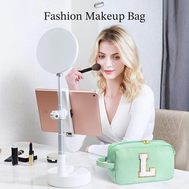 YOOLIFE Gifts for Women Teen Girls Kids - Initial Makeup Bag Cosmetic Case Toiletry Pouch, Birthday Gifts for Women Friends Sister Teacher, Light Green F - Image 3